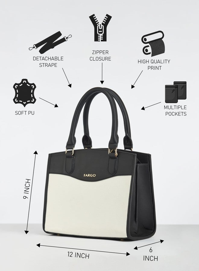 Fargo Emma Handbag for Women | Ivory Canvas & Black Vegan Leather Contrast | RFID Pockets, Dual Handles, YKK Zip, Premium Finish | Stylish Office & Travel Bag | Made in India - Image 4